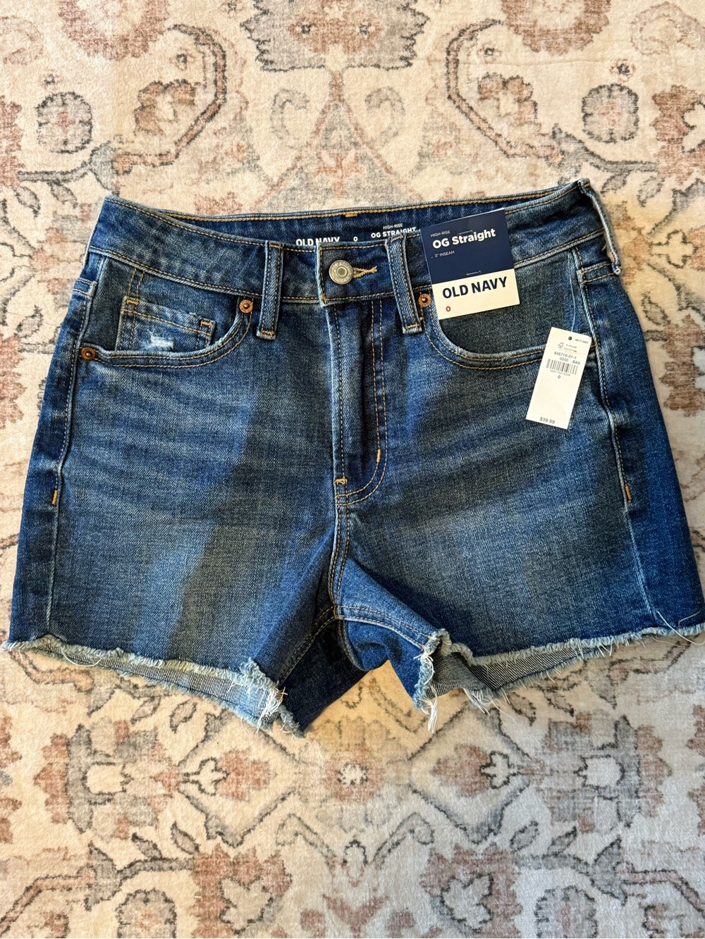 Old Navy Blue Denim OG Straight Frayed-Hem Shorts